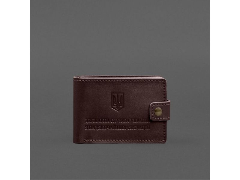 Кожаная обложка-портмоне на удостоверение ДСНС бордовая, фото 6