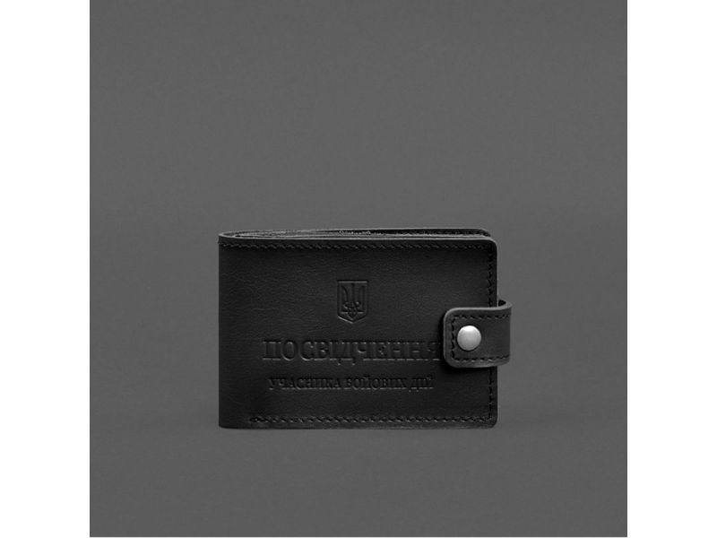 Кожаная обложка-портмоне для удостоверения участника боевых действий (УБД картонный документ) Черная, фото 6