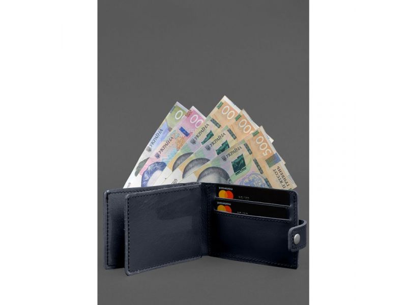 Кожаная обложка-портмоне для удостоверения участника боевых действий (УБД картонный документ) Темно-синяя, фото 4