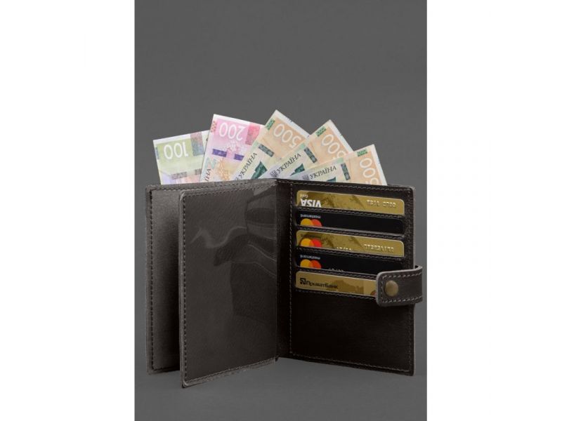 Кожаная обложка-портмоне на паспорт с гербом Украины 25.1 темно-коричневая, фото 5