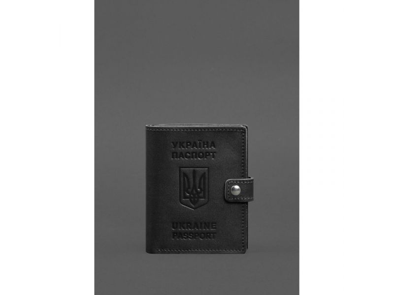Кожаная обложка-портмоне на паспорт с гербом Украины 25.1 Черная, фото 1