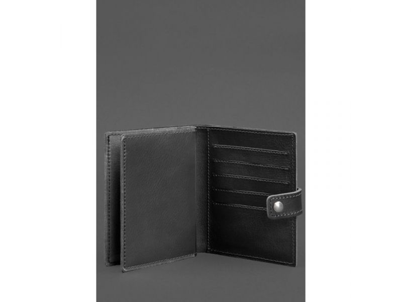 Кожаная обложка-портмоне на паспорт с гербом Украины 25.1 Черная, фото 4