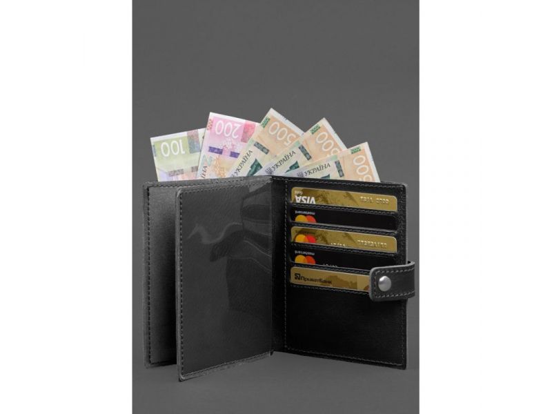 Кожаная обложка-портмоне на паспорт с гербом Украины 25.1 Черная, фото 5
