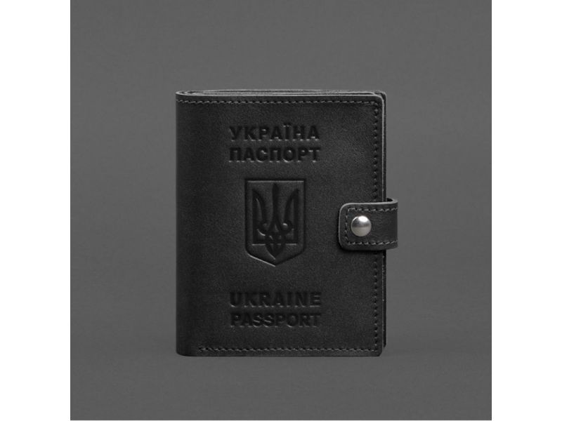 Кожаная обложка-портмоне на паспорт с гербом Украины 25.1 Черная, фото 7