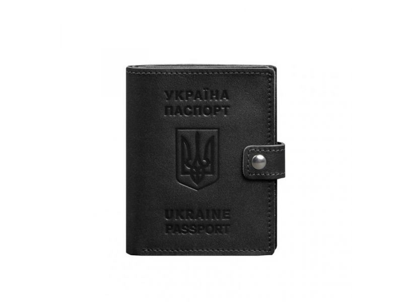 Кожаная обложка-портмоне на паспорт с гербом Украины 25.1 Черная, фото 8