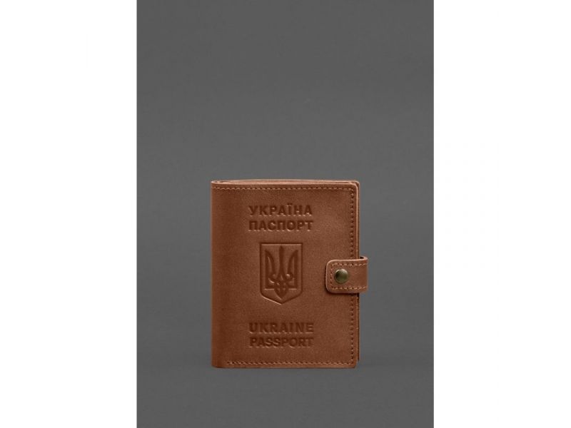 Кожаная обложка-портмоне на паспорт с гербом Украины 25.1 Светло-коричневая, фото 1