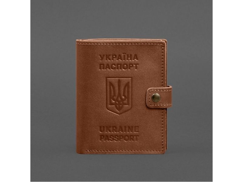 Кожаная обложка-портмоне на паспорт с гербом Украины 25.1 Светло-коричневая, фото 7
