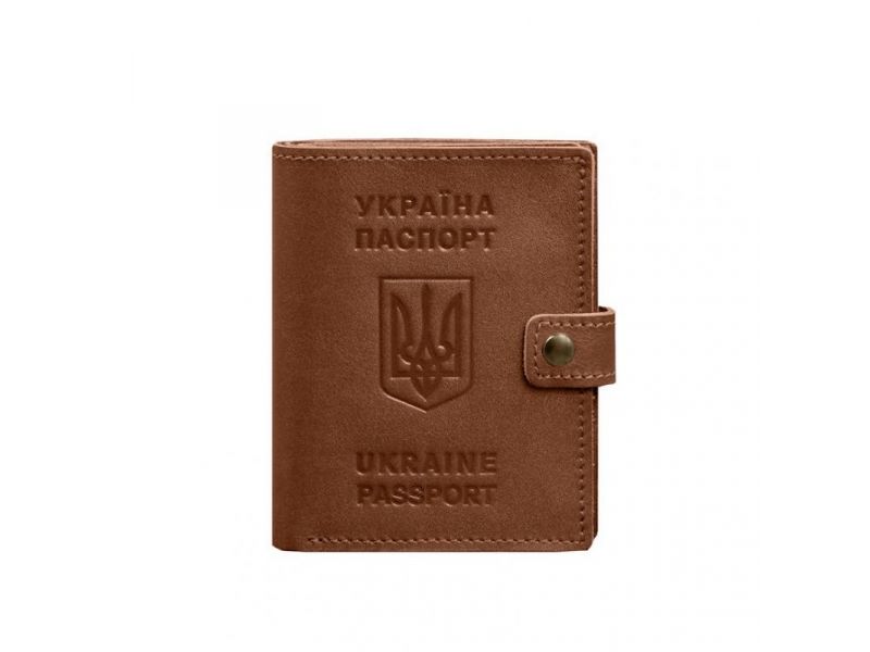 Кожаная обложка-портмоне на паспорт с гербом Украины 25.1 Светло-коричневая, фото 8