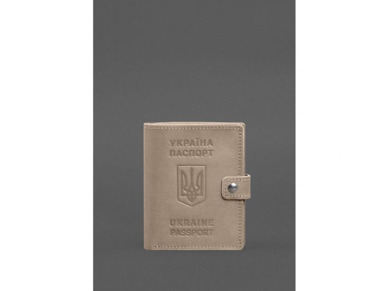 Кожаная обложка-портмоне на паспорт с гербом Украины 25.1 Светло-бежевая, фото 1
