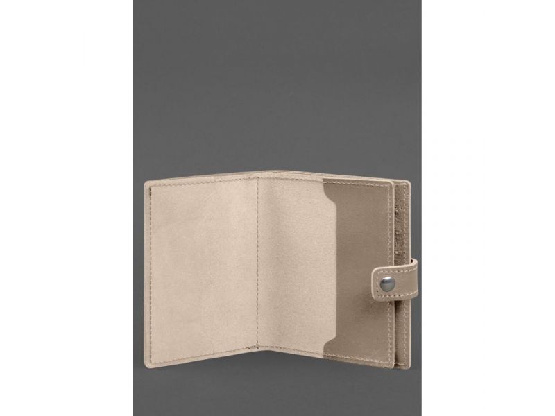 Кожаная обложка-портмоне на паспорт с гербом Украины 25.1 Светло-бежевая, фото 2
