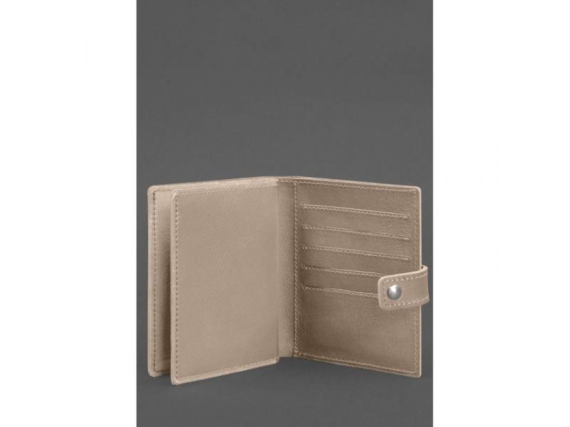 Кожаная обложка-портмоне на паспорт с гербом Украины 25.1 Светло-бежевая, фото 4