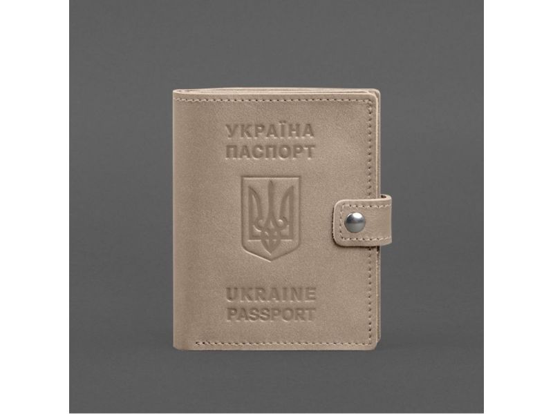 Кожаная обложка-портмоне на паспорт с гербом Украины 25.1 Светло-бежевая, фото 7