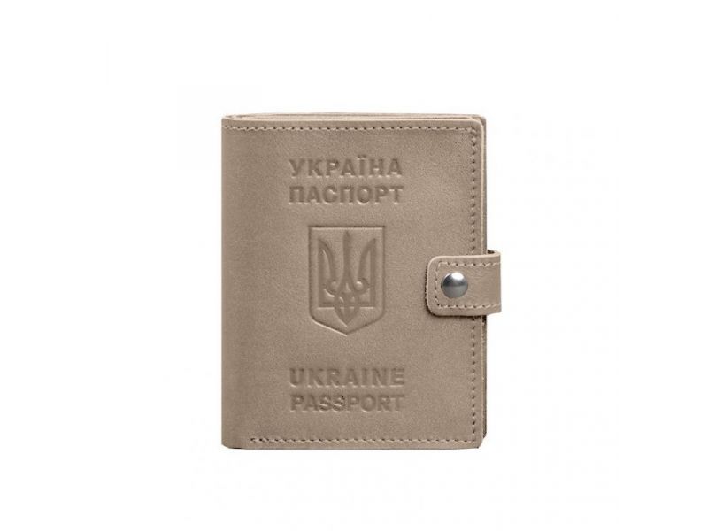 Кожаная обложка-портмоне на паспорт с гербом Украины 25.1 Светло-бежевая, фото 8