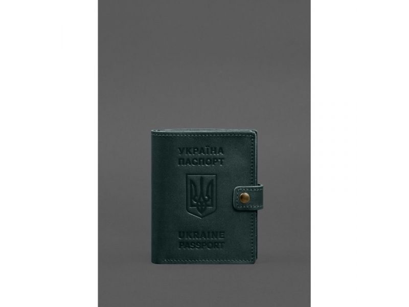 Кожаная обложка-портмоне на паспорт с гербом Украины 25.1 Зеленая, фото 1