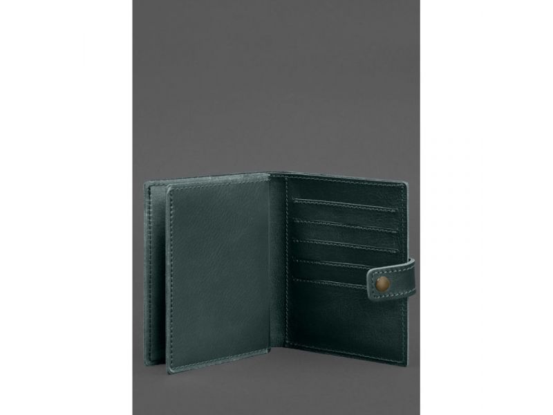 Кожаная обложка-портмоне на паспорт с гербом Украины 25.1 Зеленая, фото 4