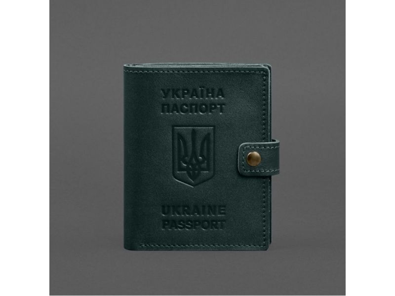 Кожаная обложка-портмоне на паспорт с гербом Украины 25.1 Зеленая, фото 7