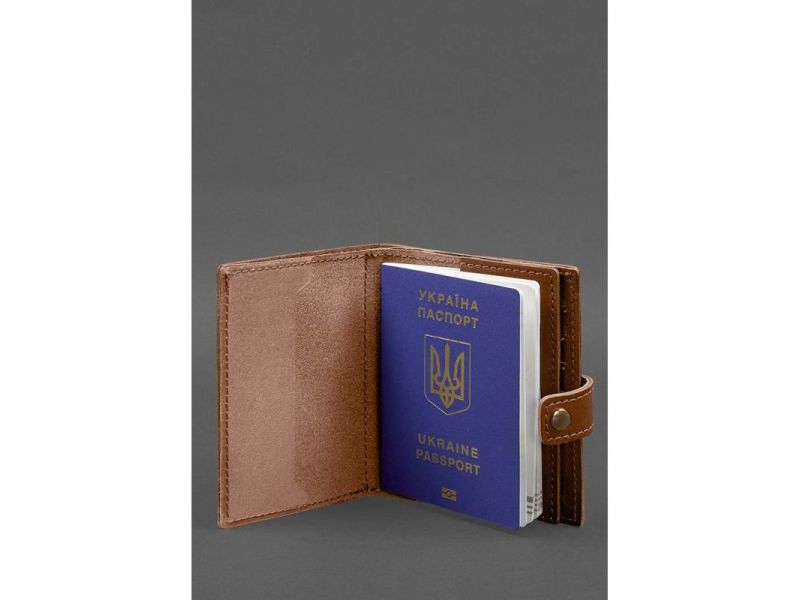 Кожаная обложка-портмоне на паспорт с гербом Украины 25.1 Светло-коричневая, фото 2