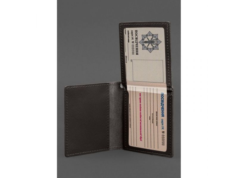 Кожаная обложка для удостоверения офицера ДПСУ (три кармана) темно-коричневая, фото 2