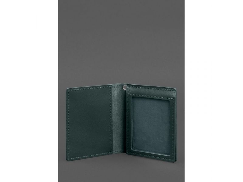 Кожаная обложка для удостоверения офицера ДПСУ (три кармана) зеленая, фото 3