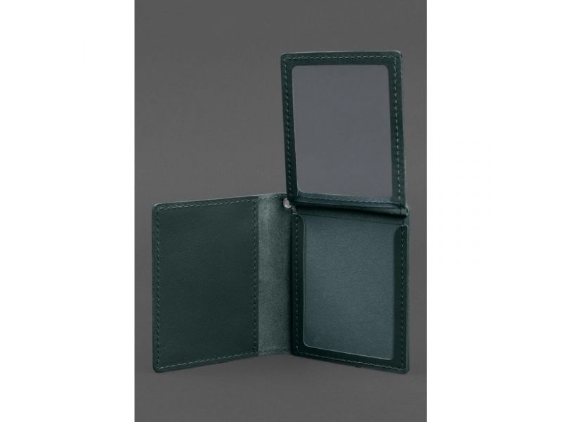 Кожаная обложка для удостоверения офицера ДПСУ (три кармана) зеленая, фото 5