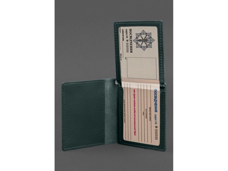 Кожаная обложка для удостоверения офицера ДПСУ (три кармана) зеленая, фото 2