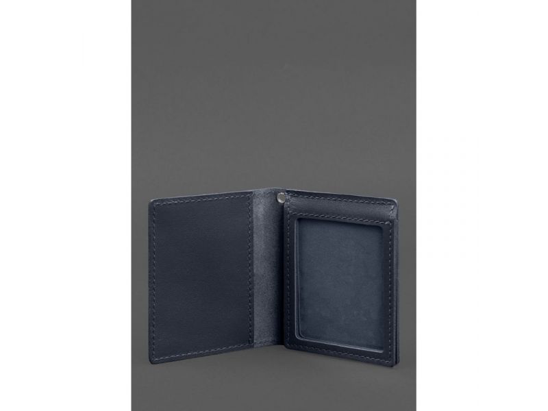 Кожаная обложка для удостоверения офицера ДПСУ (три кармана) синяя, фото 3