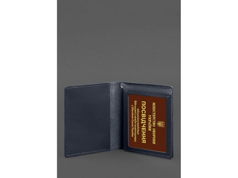 Кожаная обложка для удостоверения офицера ДПСУ (три кармана) синяя, фото 4