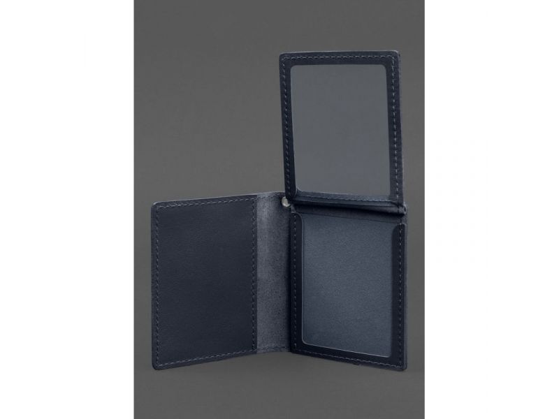 Кожаная обложка для удостоверения офицера ДПСУ (три кармана) синяя, фото 5