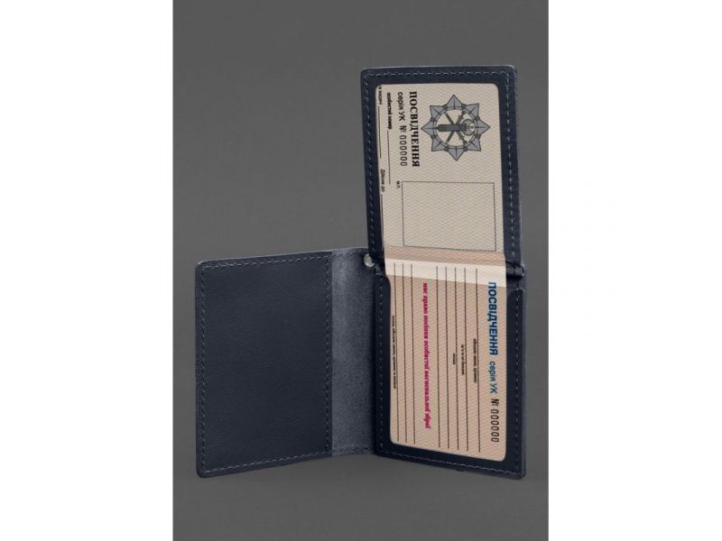 Кожаная обложка для удостоверения офицера ДПСУ (три кармана) синяя, фото 2