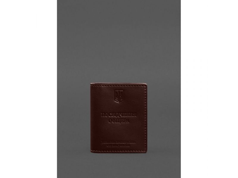 Кожаная обложка для удостоверения офицера ДПСУ (три кармана) бордовая, фото 1