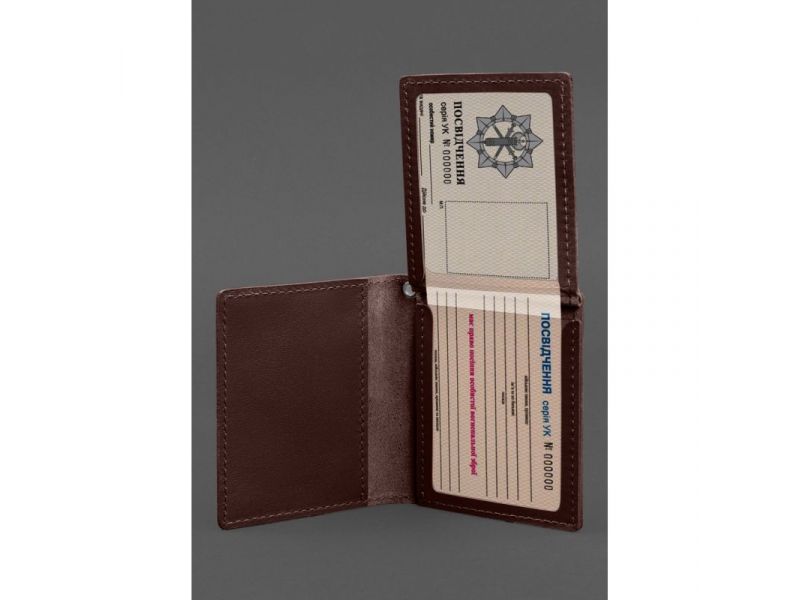 Кожаная обложка для удостоверения офицера ДПСУ (три кармана) бордовая, фото 2