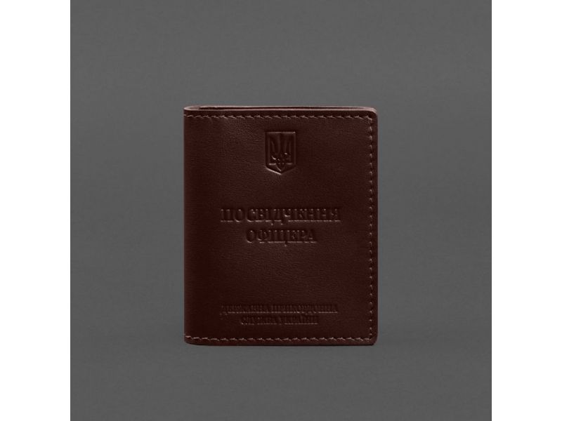 Кожаная обложка для удостоверения офицера ДПСУ (три кармана) бордовая, фото 7