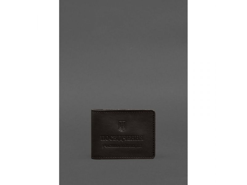 Кожаная обложка для удостоверения участника боевых действий (УБД) с карманом для жетона темно-коричневая, фото 1