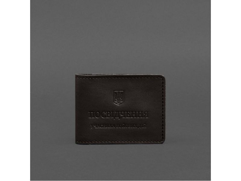 Кожаная обложка для удостоверения участника боевых действий (УБД) с карманом для жетона темно-коричневая, фото 5