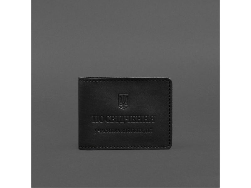Кожаная обложка для удостоверения участника боевых действий (УБД) с карманом для жетона черная, фото 5