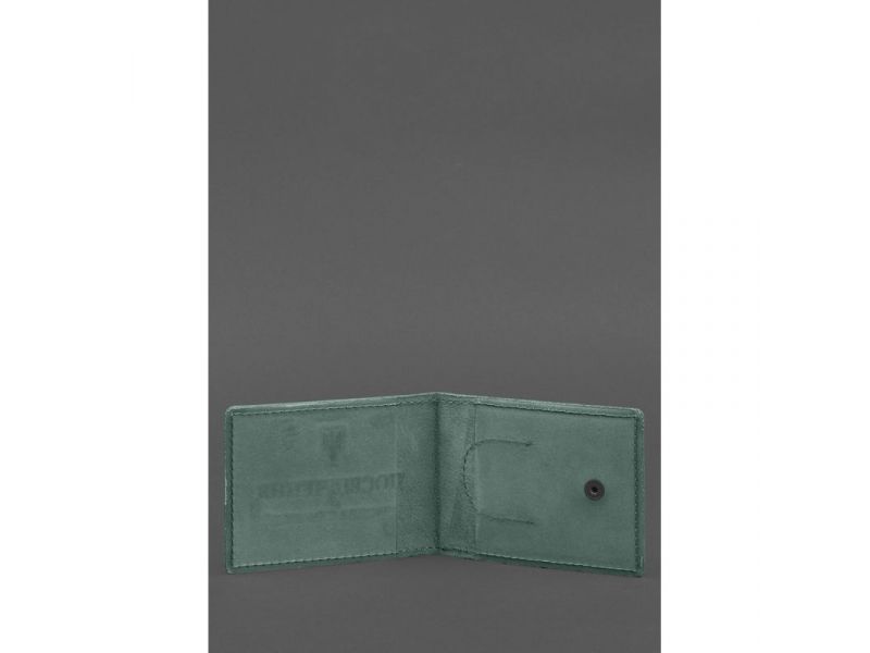 Кожаная обложка для удостоверения участника боевых действий (УБД) с карманом для жетона зеленая Crazy Horse, фото 2