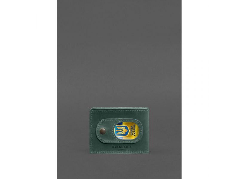 Кожаная обложка для удостоверения участника боевых действий (УБД) с карманом для жетона зеленая Crazy Horse, фото 4