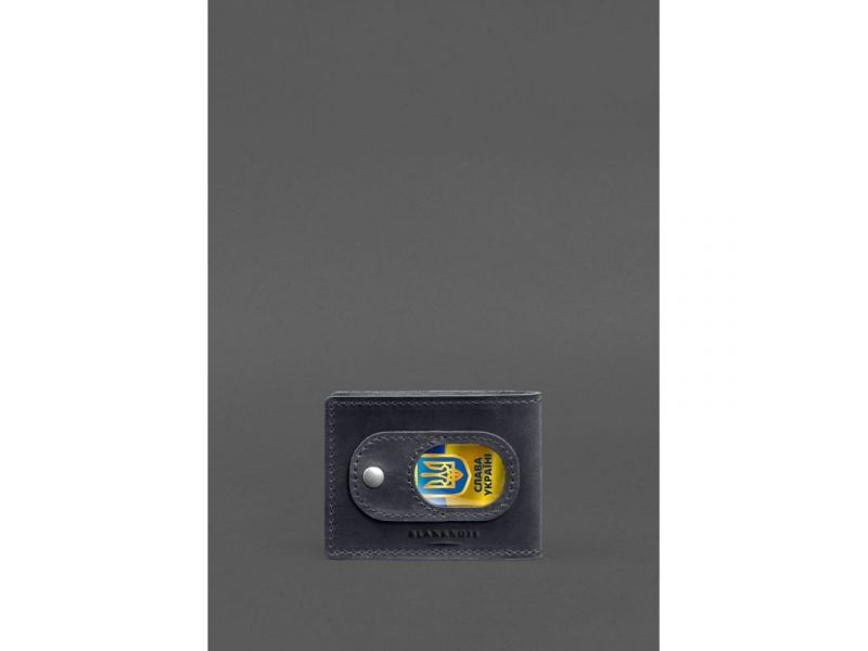 Кожаная обложка для удостоверения участника боевых действий (УБД) с карманом для жетона синяя Crazy Horse, фото 4