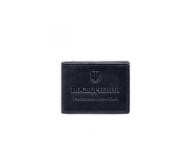 Кожаная обложка для удостоверения участника боевых действий (УБД) с карманом для жетона синяя Crazy Horse, фото 6