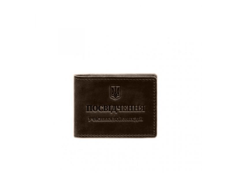 Кожаная обложка для удостоверения участника боевых действий (УБД) с карманом для жетона темно-коричневая Crazy Horse, фото 6