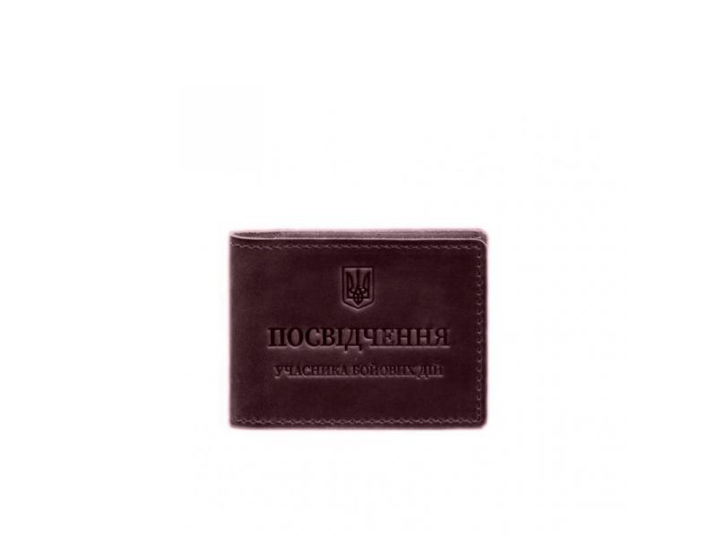 Кожаная обложка для удостоверения участника боевых действий (УБД) с карманом для жетона бордовая Crazy Horse, фото 6
