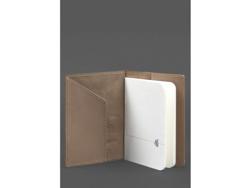 Кожаная обложка для военного билета 7.3 светло-бежевая Crazy Horse, фото 3