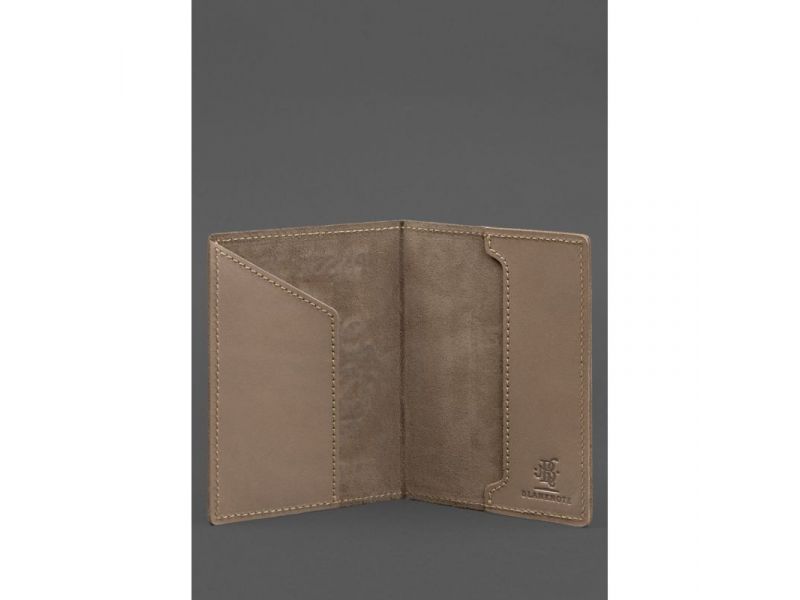 Кожаная обложка для паспорта с украинским гербом светло-бежевая, фото 2