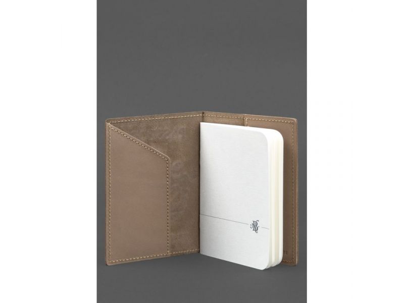 Кожаная обложка для паспорта с украинским гербом светло-бежевая, фото 3