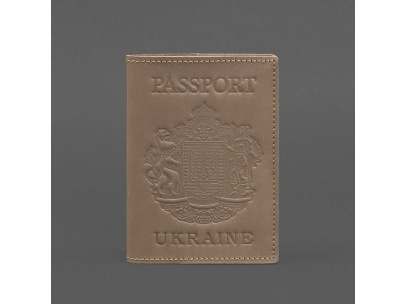Кожаная обложка для паспорта с украинским гербом светло-бежевая, фото 5