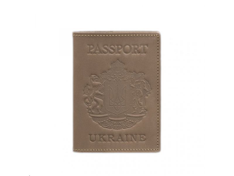 Кожаная обложка для паспорта с украинским гербом светло-бежевая, фото 6