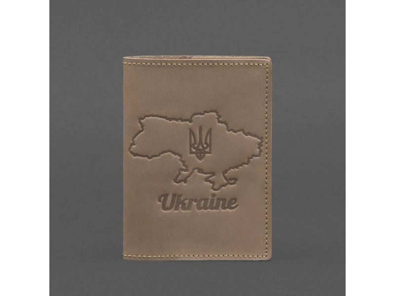 Кожаная обложка для паспорта с картой Украины светло-бежевая Crazy Horse, фото 5