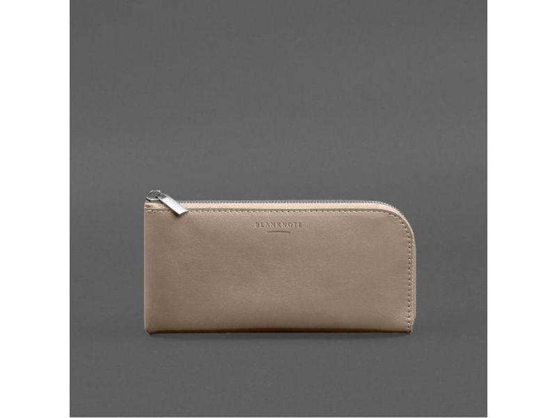 Кожаное портмоне-купюрник на молнии 14.1 светло-бежевое, фото 9