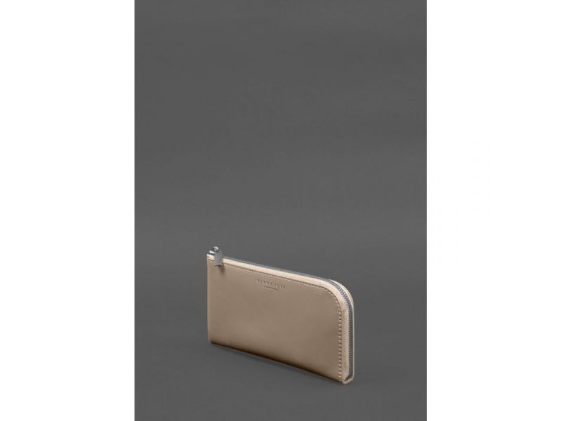 Кожаное портмоне-купюрник на молнии 14.1 светло-бежевое, фото 3
