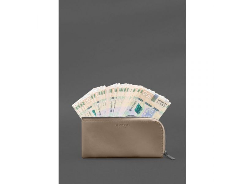 Кожаное портмоне-купюрник на молнии 14.1 светло-бежевое, фото 4